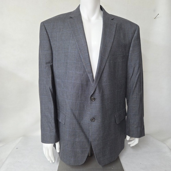 Ralph Lauren Mens 50R Wool Silk Houndstooth Blazer Sport Coat Jacket Gray Preppy